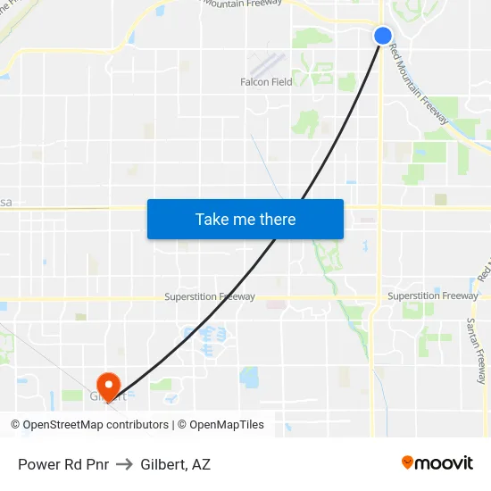 Power Rd Pnr to Gilbert, AZ map