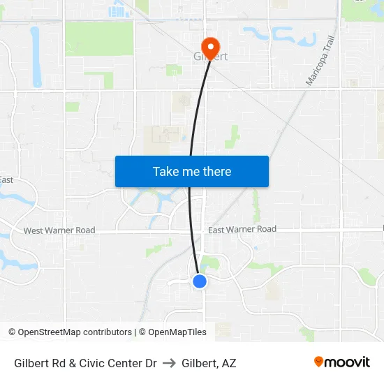 Gilbert Rd & Civic Center Dr to Gilbert, AZ map