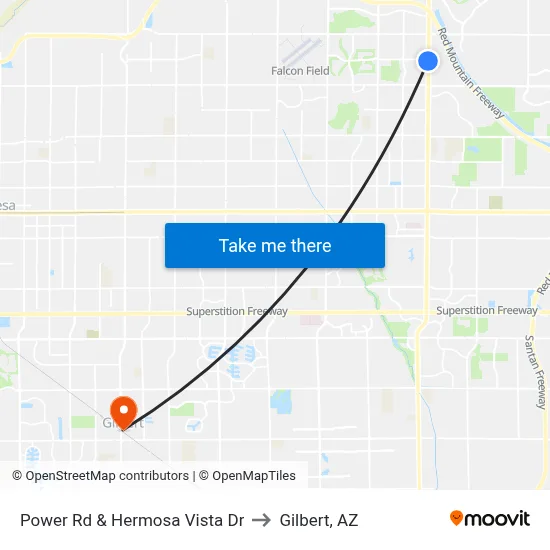 Power Rd & Hermosa Vista Dr to Gilbert, AZ map