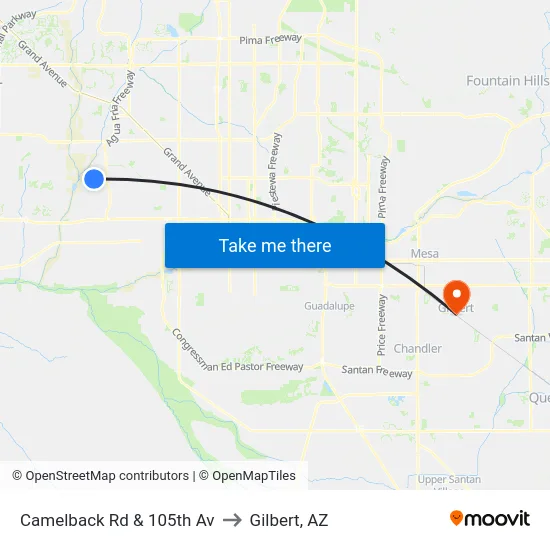 Camelback Rd & 105th Av to Gilbert, AZ map