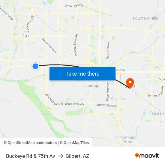 Buckeye Rd & 75th Av to Gilbert, AZ map