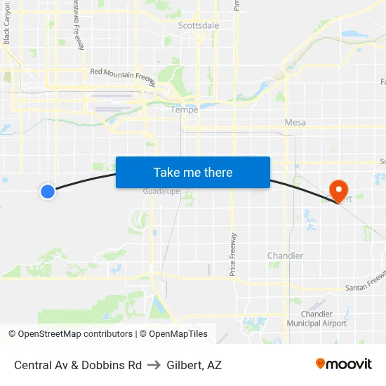 Central Av & Dobbins Rd to Gilbert, AZ map