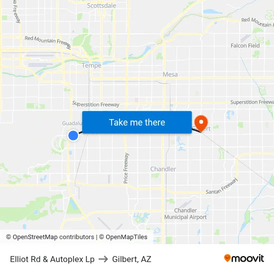 Elliot Rd & Autoplex Lp to Gilbert, AZ map
