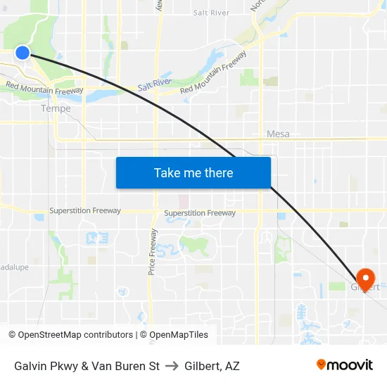 Galvin Pkwy & Van Buren St to Gilbert, AZ map