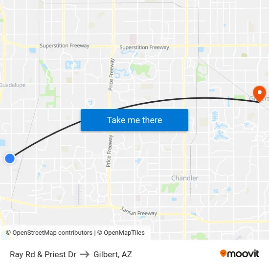 Ray Rd & Priest Dr to Gilbert, AZ map