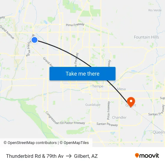 Thunderbird Rd & 79th Av to Gilbert, AZ map