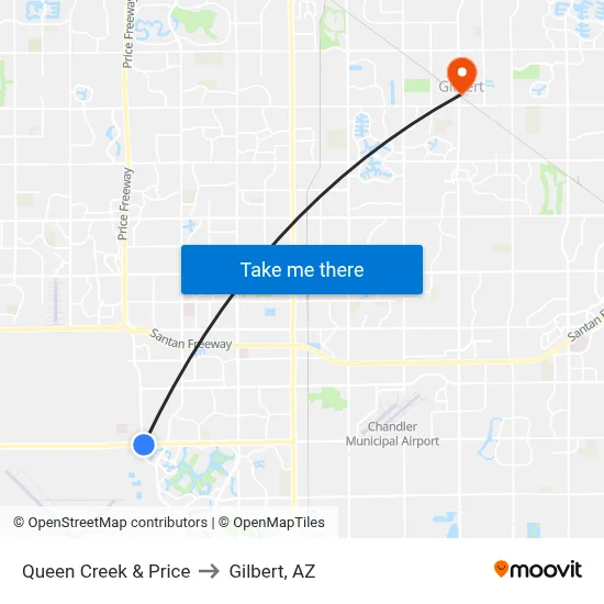 Queen Creek & Price to Gilbert, AZ map