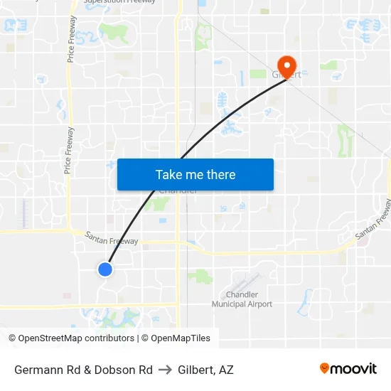 Germann Rd & Dobson Rd to Gilbert, AZ map