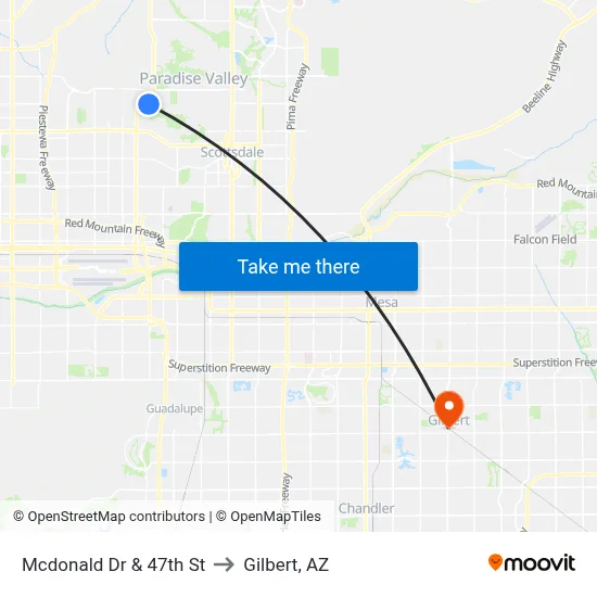 Mcdonald Dr & 47th St to Gilbert, AZ map
