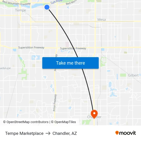 Tempe Marketplace to Chandler, AZ map
