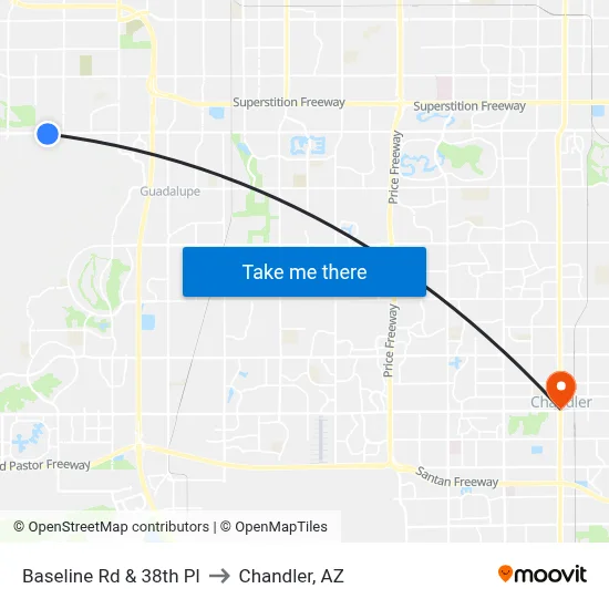Baseline Rd & 38th Pl to Chandler, AZ map