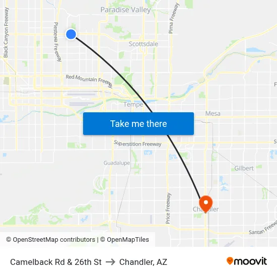 Camelback Rd & 26th St to Chandler, AZ map