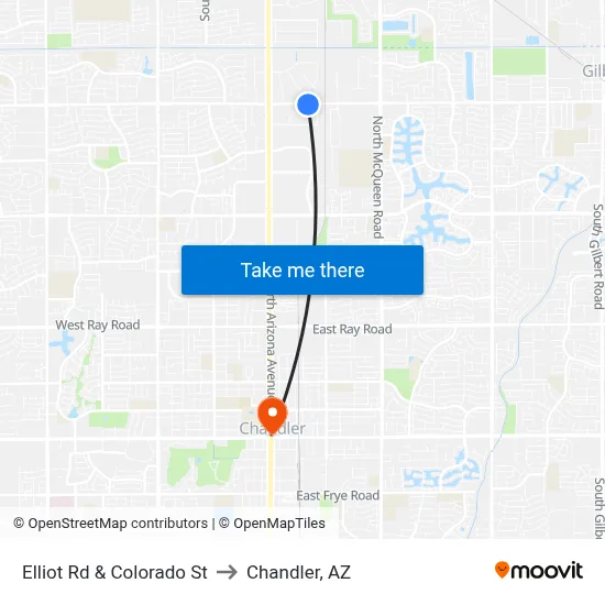 Elliot Rd & Colorado St to Chandler, AZ map