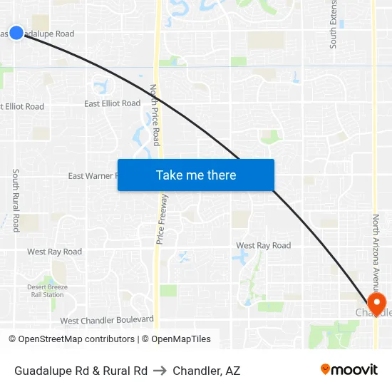 Guadalupe Rd & Rural Rd to Chandler, AZ map