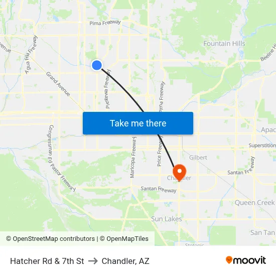 Hatcher Rd & 7th St to Chandler, AZ map