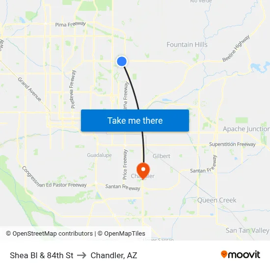 Shea Bl & 84th St to Chandler, AZ map