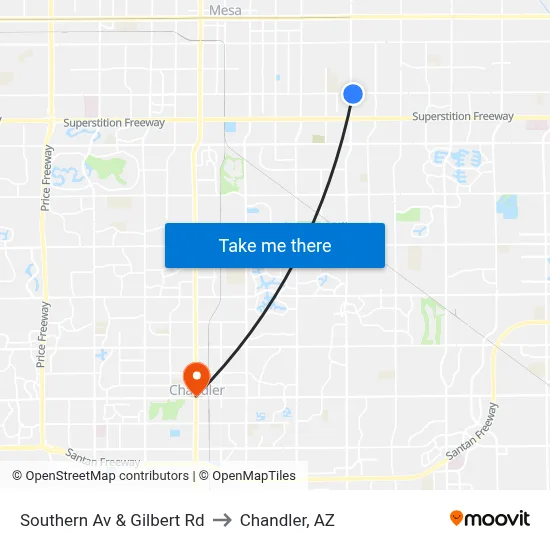 Southern Av & Gilbert Rd to Chandler, AZ map
