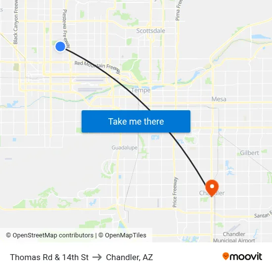 Thomas Rd & 14th St to Chandler, AZ map
