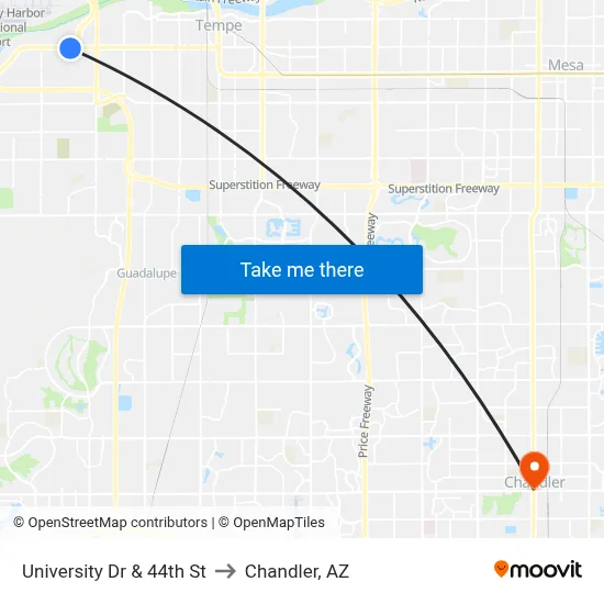University Dr & 44th St to Chandler, AZ map