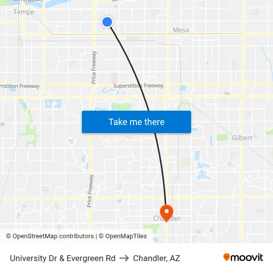 University Dr & Evergreen Rd to Chandler, AZ map