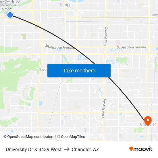 University Dr & 3439 West to Chandler, AZ map