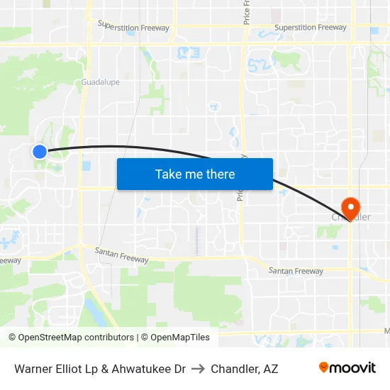 Warner Elliot Lp & Ahwatukee Dr to Chandler, AZ map