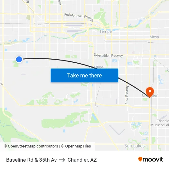 Baseline Rd & 35th Av to Chandler, AZ map
