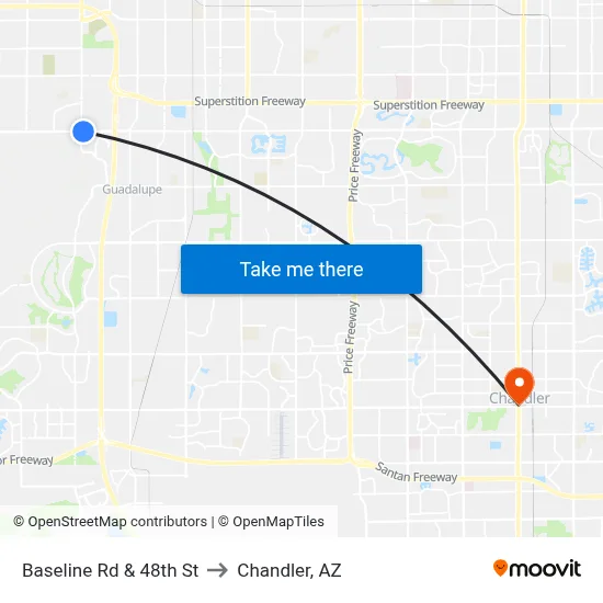 Baseline Rd & 48th St to Chandler, AZ map
