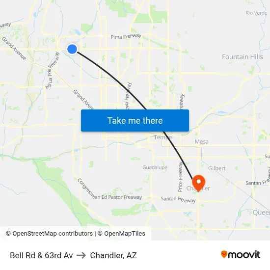 Bell Rd & 63rd Av to Chandler, AZ map