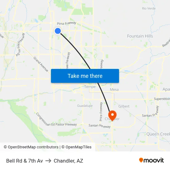Bell Rd & 7th Av to Chandler, AZ map