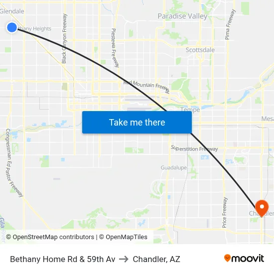 Bethany Home Rd & 59th Av to Chandler, AZ map