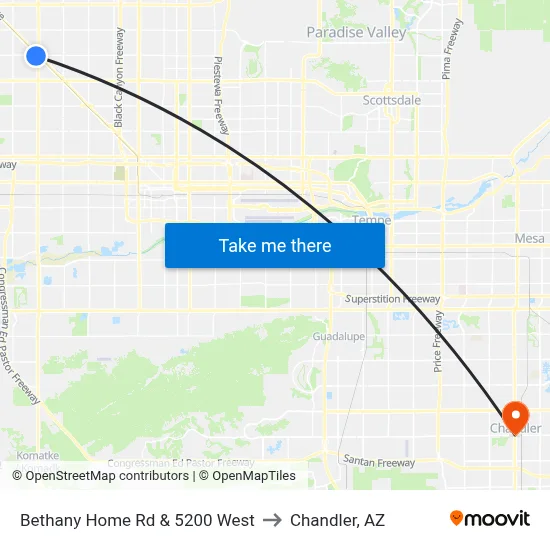 Bethany Home Rd & 5200 West to Chandler, AZ map