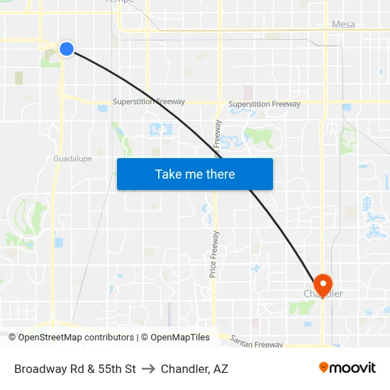 Broadway Rd & 55th St to Chandler, AZ map