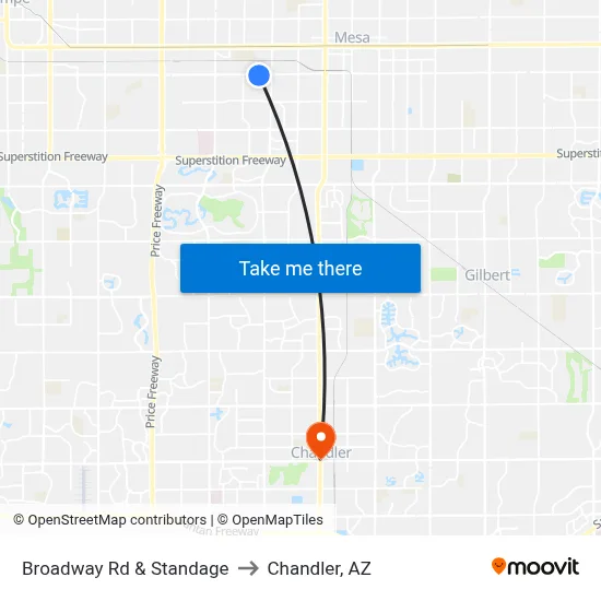 Broadway Rd & Standage to Chandler, AZ map