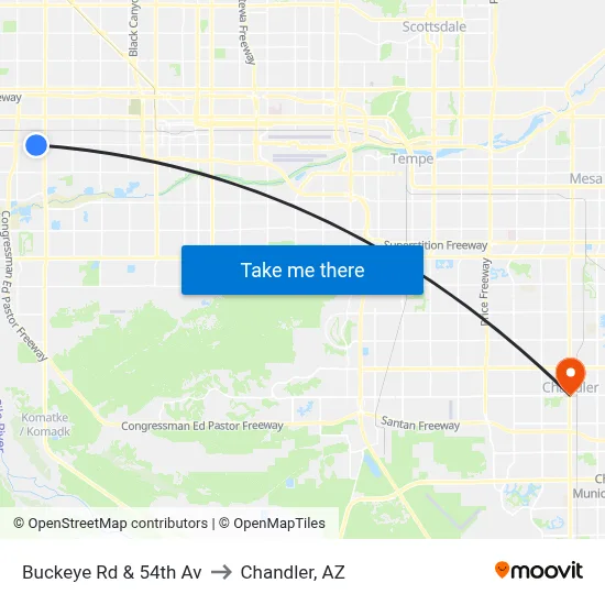 Buckeye Rd & 54th Av to Chandler, AZ map