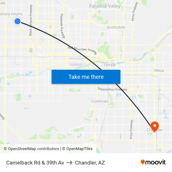 Camelback Rd & 39th Av to Chandler, AZ map