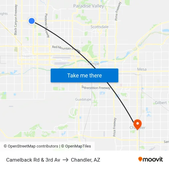 Camelback Rd & 3rd Av to Chandler, AZ map