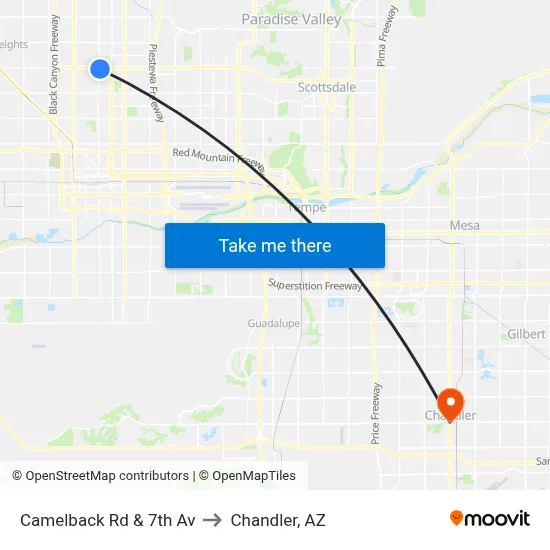 Camelback Rd & 7th Av to Chandler, AZ map
