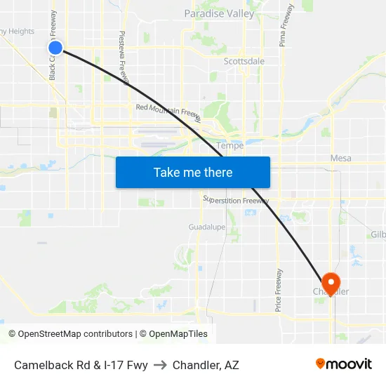 Camelback Rd & I-17 Fwy to Chandler, AZ map