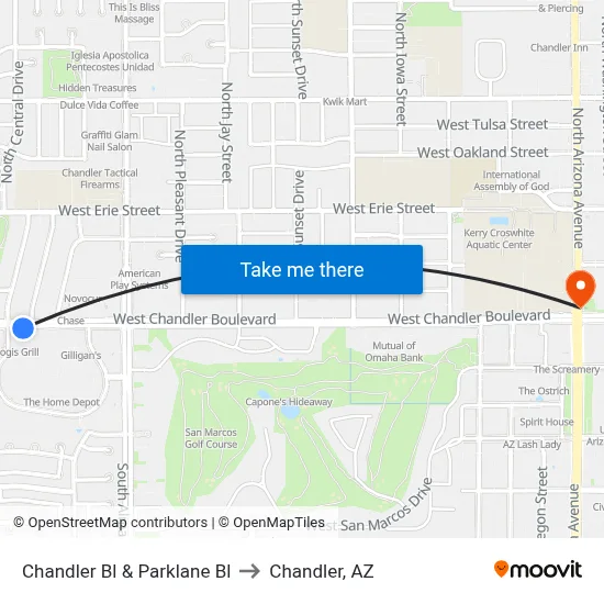 Chandler Bl & Parklane Bl to Chandler, AZ map