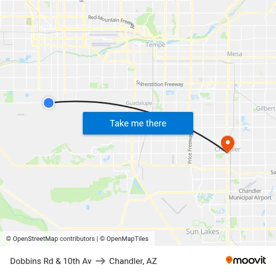 Dobbins Rd & 10th Av to Chandler, AZ map