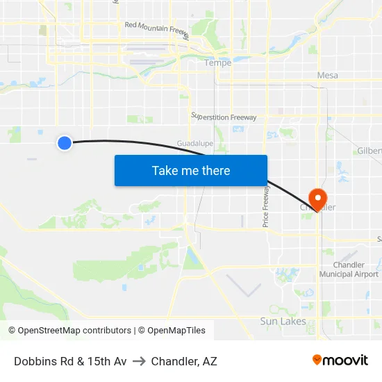 Dobbins Rd & 15th Av to Chandler, AZ map
