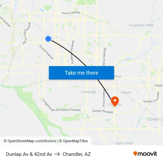 Dunlap Av & 42nd Av to Chandler, AZ map