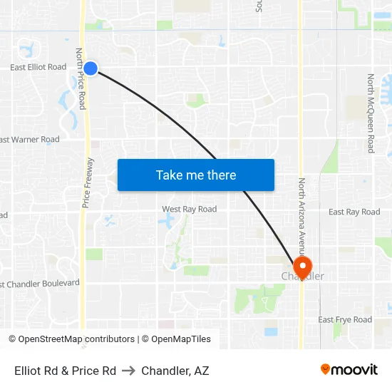 Elliot Rd & Price Rd to Chandler, AZ map