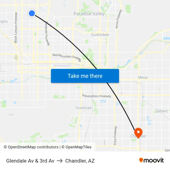Glendale Av & 3rd Av to Chandler, AZ map