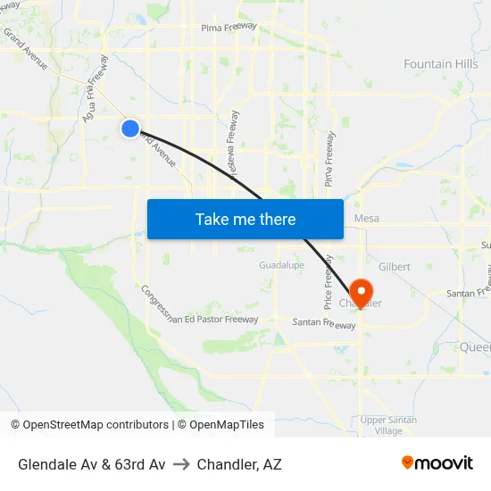 Glendale Av & 63rd Av to Chandler, AZ map