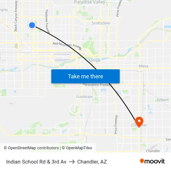 Indian School Rd & 3rd Av to Chandler, AZ map
