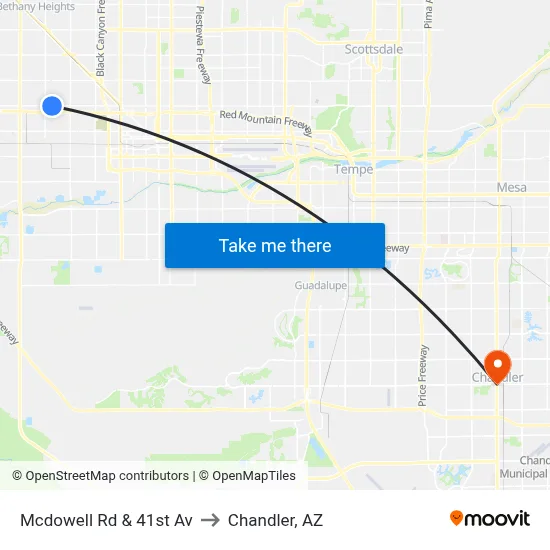 Mcdowell Rd & 41st Av to Chandler, AZ map