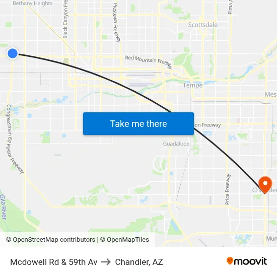Mcdowell Rd & 59th Av to Chandler, AZ map
