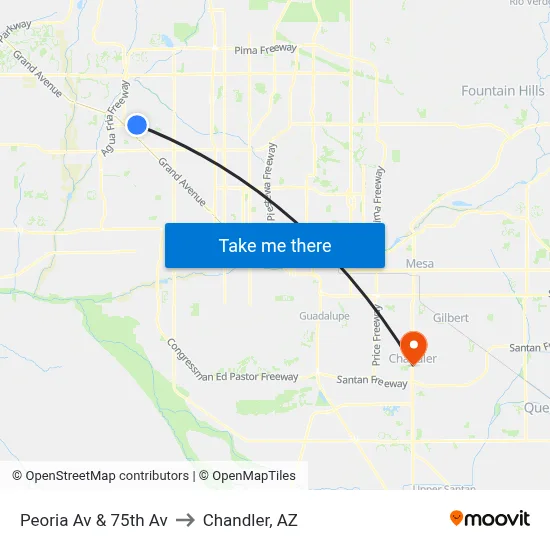 Peoria Av & 75th Av to Chandler, AZ map